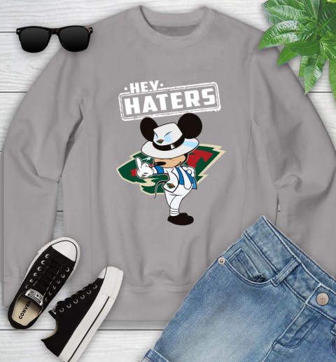 NHL Hey Haters Mickey Hockey Sports Minnesota Wild Youth Sweatshirt 3