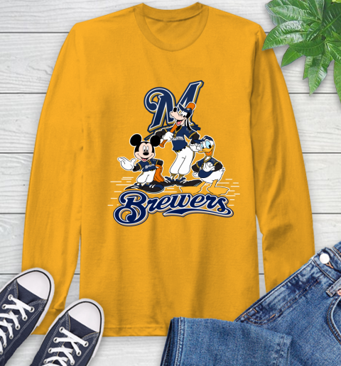 MLB Milwaukee Brewers Mickey Mouse Donald Duck Goofy Baseball T Shirt Long Sleeve T-Shirt 2