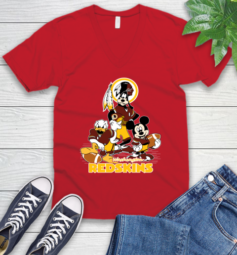 NFL Washington Redskins Mickey Mouse Donald Duck Goofy Football Shirt V-Neck T-Shirt 6