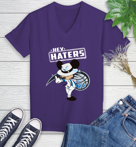 NBA Hey Haters Mickey Basketball Sports Orlando Magic Women's V-Neck T-Shirt 3
