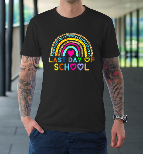 Happy Last Day of School Teacher Student Rainbow Leopard T-Shirt