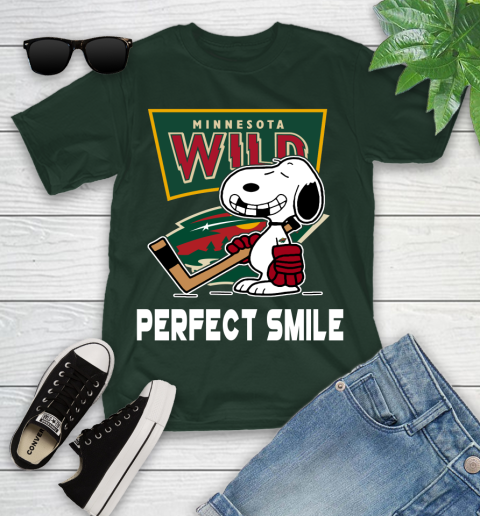 NHL Minnesota Wild Snoopy Perfect Smile The Peanuts Movie Hockey T Shirt Youth T-Shirt 5