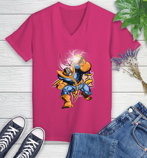 Minnesota Vikings NFL Football Thanos Avengers Infinity War Marvel Women's V-Neck T-Shirt 9