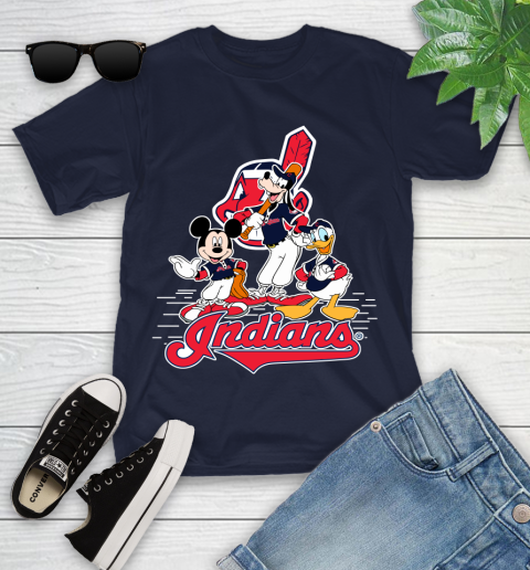 MLB Cleveland Indians Mickey Mouse Donald Duck Goofy Baseball T Shirt Youth T-Shirt 2