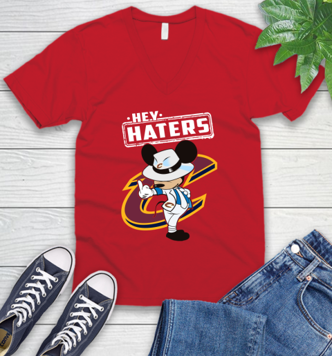 NBA Hey Haters Mickey Basketball Sports Cleveland Cavaliers V-Neck T-Shirt 6
