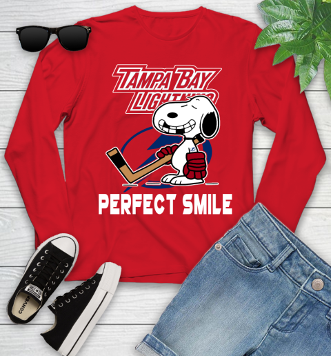 NHL Tampa Bay Lightning Snoopy Perfect Smile The Peanuts Movie Hockey T Shirt Youth Long Sleeve 11
