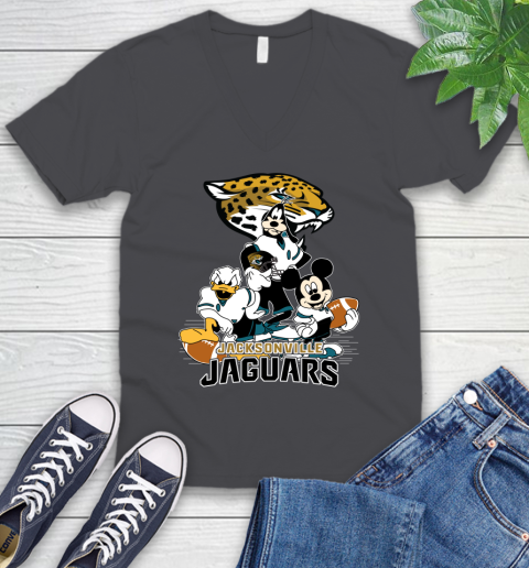 NFL Jacksonville Jaguars Mickey Mouse Donald Duck Goofy Football Shirt V-Neck T-Shirt 4