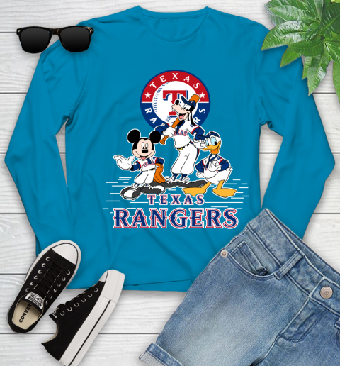 MLB Texas Rangers Mickey Mouse Donald Duck Goofy Baseball T Shirt Youth Long Sleeve 8