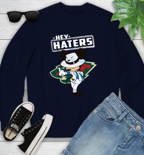 NHL Hey Haters Mickey Hockey Sports Minnesota Wild Youth Sweatshirt 2