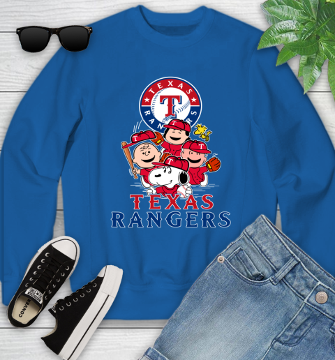 MLB Texas Rangers Snoopy Charlie Brown Woodstock The Peanuts Movie Baseball T Shirt Youth Sweatshirt 7