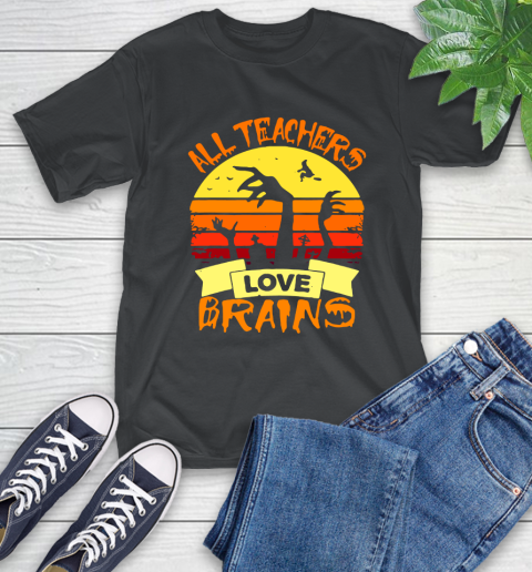 Halloween All Teachers Love Brains Sunset T-Shirt
