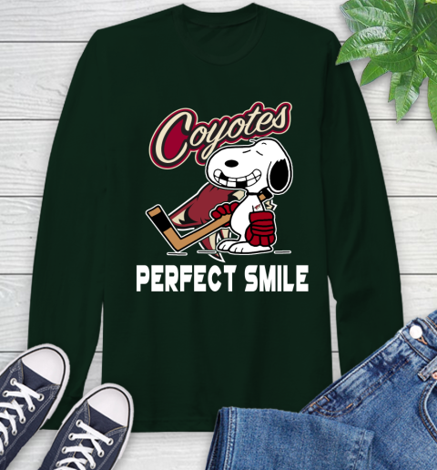 NHL Arizona Coyotes Snoopy Perfect Smile The Peanuts Movie Hockey T Shirt Long Sleeve T-Shirt 7