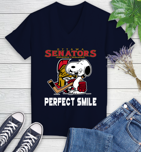 NHL New York Rangers Snoopy Perfect Smile The Peanuts Movie Hockey T Shirt Women's V-Neck T-Shirt 2