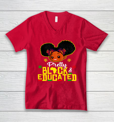 Black Girl, Women Shirt Pretty Black Educated Black Princess Girl Kids Juneteenth V-Neck T-Shirt 5