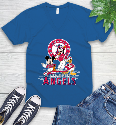 MLB Los Angeles Angels Mickey Mouse Donald Duck Goofy Baseball T Shirt V-Neck T-Shirt 5