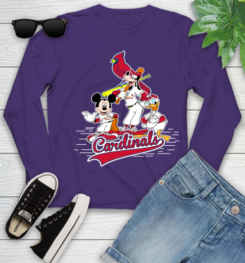 MLB St.Louis Cardinals Mickey Mouse Donald Duck Goofy Baseball T Shirt Youth Long Sleeve 4