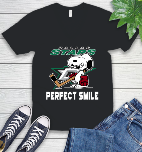 NHL Dallas Stars Snoopy Perfect Smile The Peanuts Movie Hockey T Shirt V-Neck T-Shirt