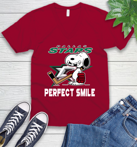 NHL Dallas Stars Snoopy Perfect Smile The Peanuts Movie Hockey T Shirt V-Neck T-Shirt 7