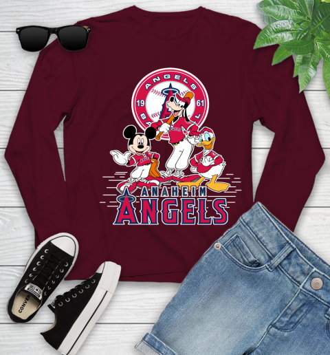 MLB Los Angeles Angels Mickey Mouse Donald Duck Goofy Baseball T Shirt Youth Long Sleeve 6