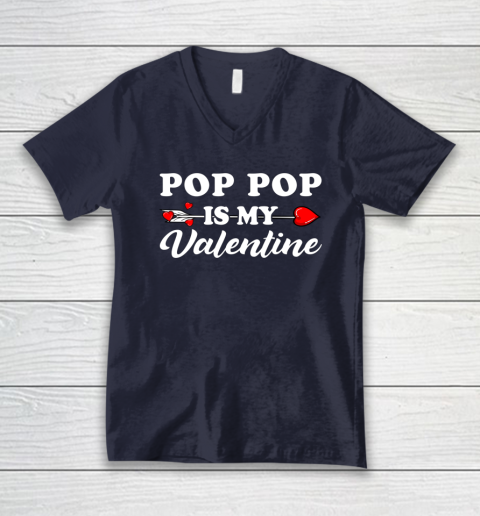 Funny Pop Pop Is My Valentine Matching Family Heart Couples V-Neck T-Shirt 2