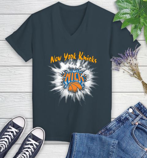 New York Knicks NBA Basketball Rip Sports Women's V-Neck T-Shirt 8