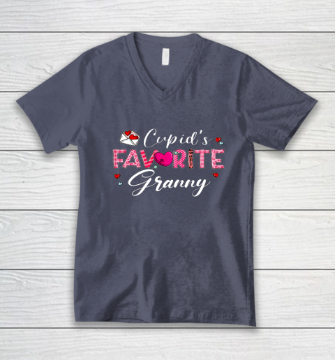 Cupid's Favorite Granny Leopard Plaid Funny Valentine Day V-Neck T-Shirt 12