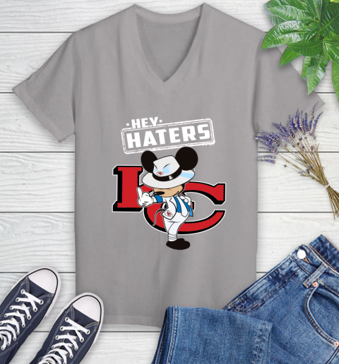 NFL Hey Haters Mickey Football Sports Kansas City Chiefs Women's V-Neck T-Shirt 4