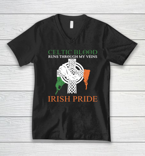 Celtic Blood Runs Through My Veins Irish Pride V-Neck T-Shirt