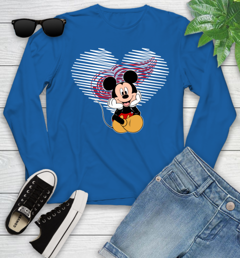 NHL Detroit Red Wings The Heart Mickey Mouse Disney Hockey Youth Long Sleeve 10