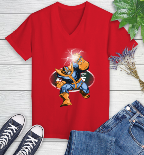 New York Jets NFL Football Thanos Avengers Infinity War Marvel Women's V-Neck T-Shirt 11