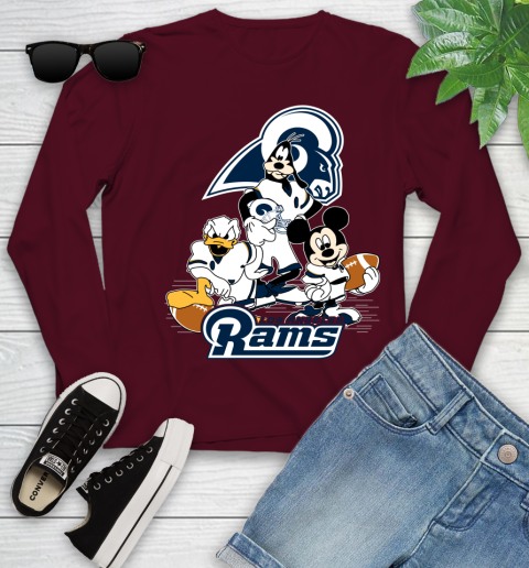 NFL Los Angeles Rams Mickey Mouse Donald Duck Goofy Football Shirt Youth Long Sleeve 6