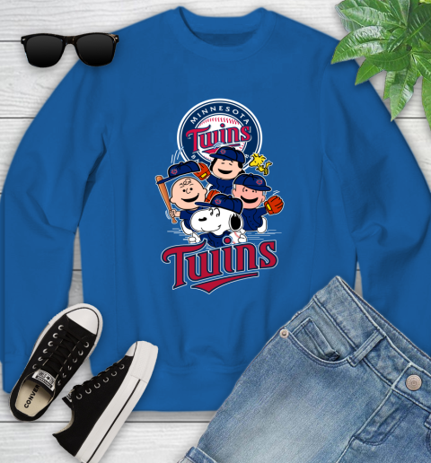 MLB Minnesota Twins Snoopy Charlie Brown Woodstock The Peanuts Movie Baseball T Shirt_000 Youth Sweatshirt 7