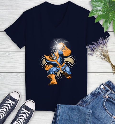 New Orleans Saints NFL Football Thanos Avengers Infinity War Marvel Women's V-Neck T-Shirt 2