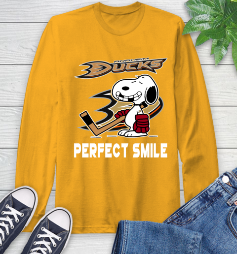 NHL Anaheim Ducks Snoopy Perfect Smile The Peanuts Movie Hockey T Shirt Long Sleeve T-Shirt 2
