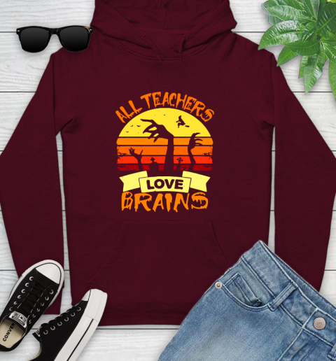 Halloween All Teachers Love Brains Sunset Youth Hoodie 7