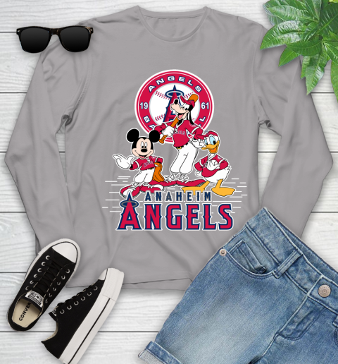 MLB Los Angeles Angels Mickey Mouse Donald Duck Goofy Baseball T Shirt Youth Long Sleeve 5