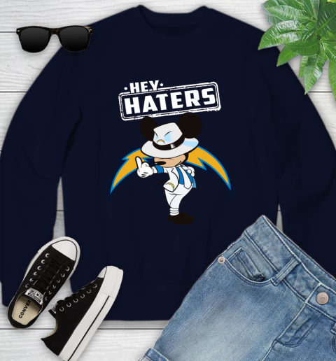 NFL Hey Haters Mickey Football Sports Los Angeles Chargers Youth Sweatshirt 2