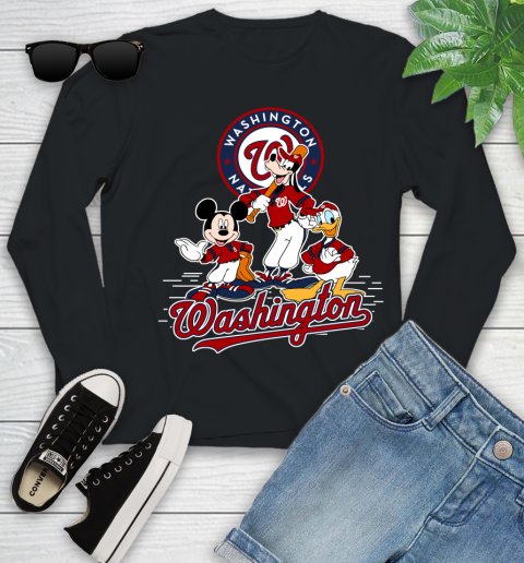MLB Washington Nationals Mickey Mouse Donald Duck Goofy Baseball T Shirt Youth Long Sleeve