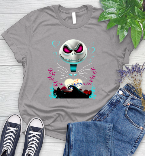 MLB Los Angeles Dodgers Jack Skellington Sally The Nightmare Before Christmas Baseball Women's T-Shirt 5