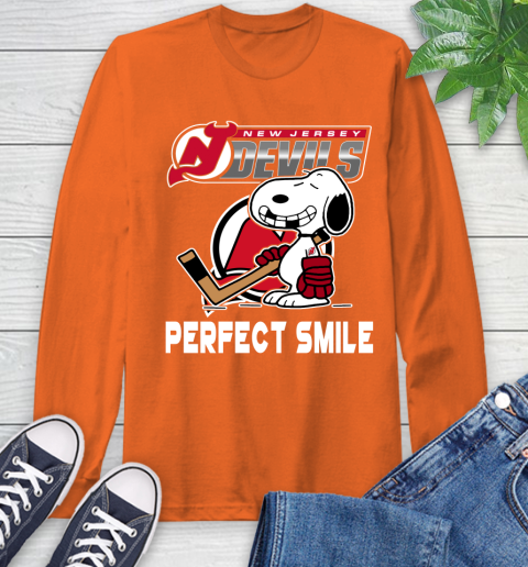 NHL New Jersey Devils Snoopy Perfect Smile The Peanuts Movie Hockey T Shirt Long Sleeve T-Shirt 4