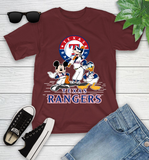 MLB Texas Rangers Mickey Mouse Donald Duck Goofy Baseball T Shirt Youth T-Shirt 14