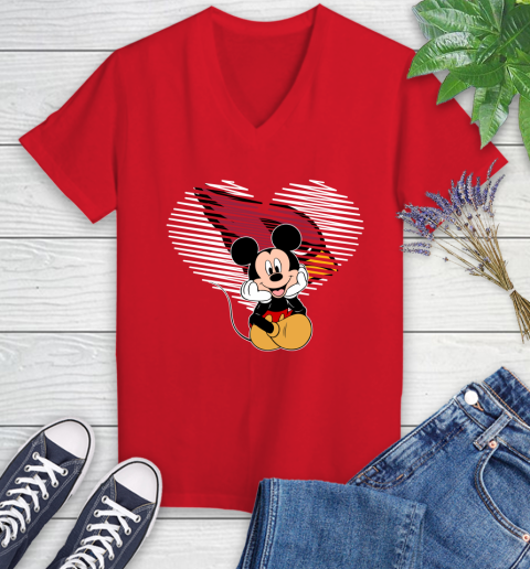 NFL Arizona Cardinals The Heart Mickey Mouse Disney Football T Shirt_000 Women's V-Neck T-Shirt 11