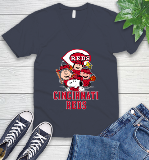 MLB Cincinnati Reds Snoopy Charlie Brown Woodstock The Peanuts Movie Baseball T Shirt_000 V-Neck T-Shirt 8
