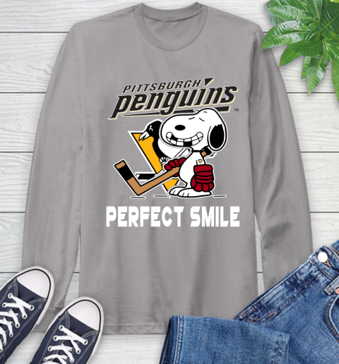 NHL Pittsburgh Penguins Snoopy Perfect Smile The Peanuts Movie Hockey T Shirt Long Sleeve T-Shirt 6