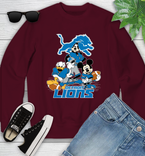 NFL Detroit Lions Mickey Mouse Donald Duck Goofy Football Shirt Youth Sweatshirt 4