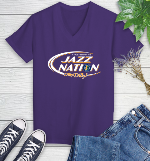 NBA A True Friend Of The Utah Jazz Dilly Dilly Basketball Sports Women's V-Neck T-Shirt 3