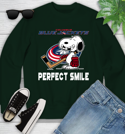 NHL Columbus Blue Jackets Snoopy Perfect Smile The Peanuts Movie Hockey T Shirt Youth Sweatshirt 9