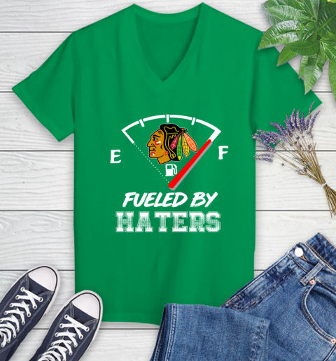 Chicago Blackhawks NHL Hockey Fueled By Haters Sports Women's V-Neck T-Shirt 5