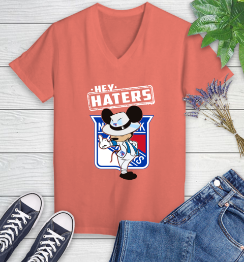 NHL Hey Haters Mickey Hockey Sports New York Rangers Women's V-Neck T-Shirt 6