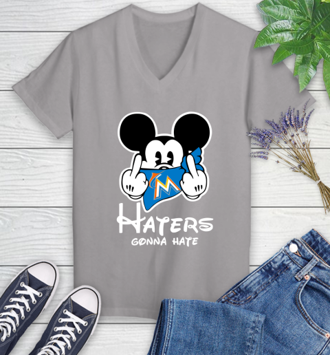 MLB Miami Marlins Haters Gonna Hate Mickey Mouse Disney Baseball T Shirt_000 Women's V-Neck T-Shirt 4